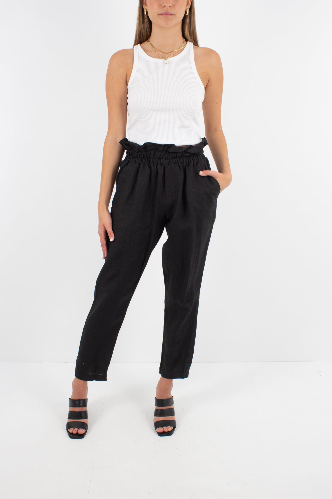 Black Linen Pants - High Waist - Size 25" / XS / AU 6