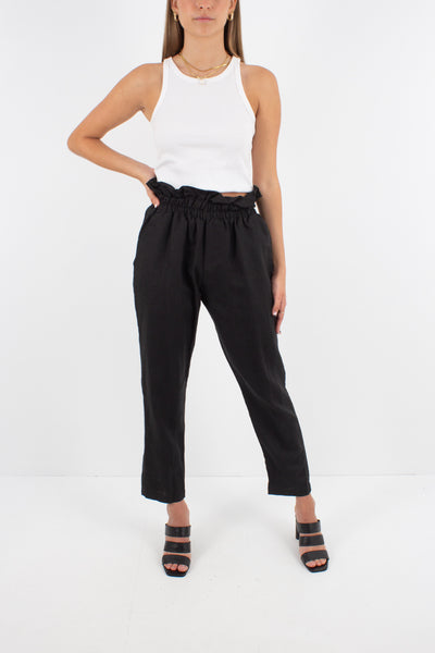 Black Linen Pants - High Waist - Size 25" / XS / AU 6