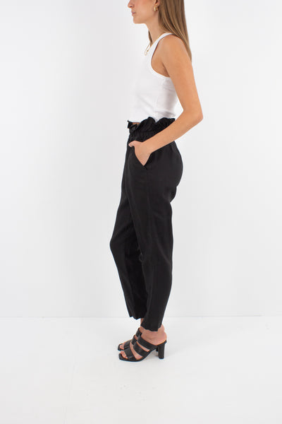 Black Linen Pants - High Waist - Size 25" / XS / AU 6