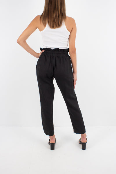 Black Linen Pants - High Waist - Size 25" / XS / AU 6