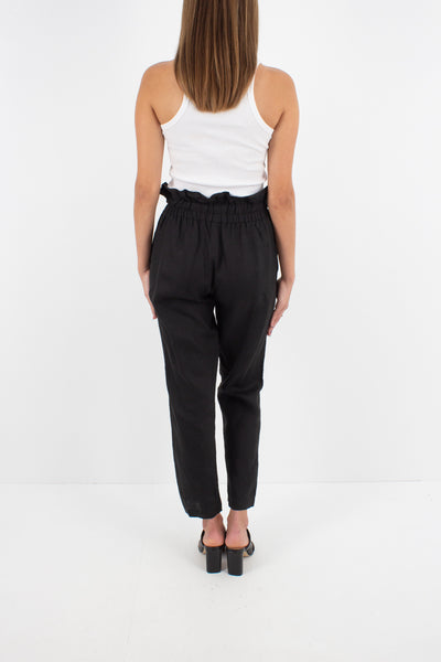 Black Linen Pants - High Waist - Size 25" / XS / AU 6