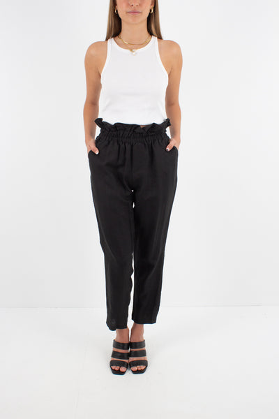 Black Linen Pants - High Waist - Size 25" / XS / AU 6