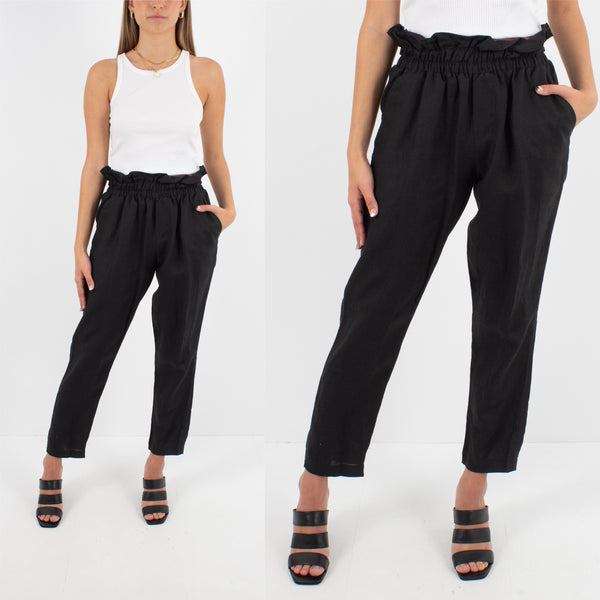 Black Linen Pants - High Waist - Size 25" / XS / AU 6