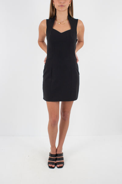 90s Black Structured Mini Dress with Criss Cross Back Detail - Size S