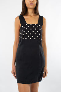 Black Polka Dot Linen Dress- Size S/M