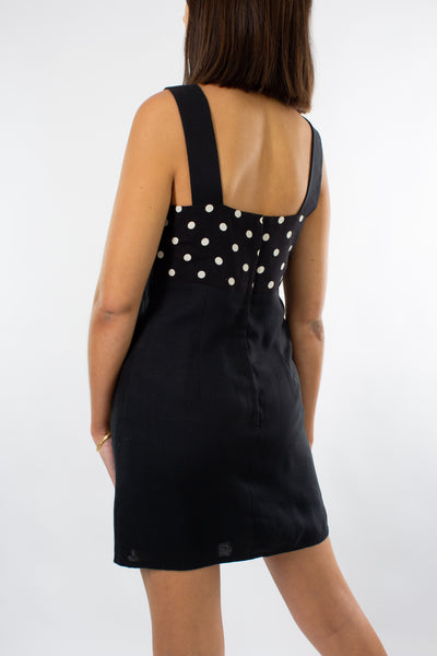 Black Polka Dot Linen Dress- Size S/M