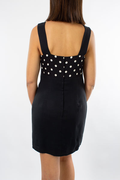 Black Polka Dot Linen Dress- Size S/M