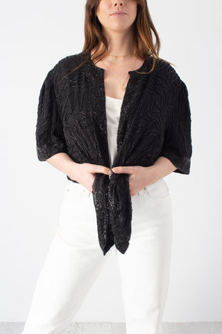 Black Sequinned Blouse Jacket - Free Size