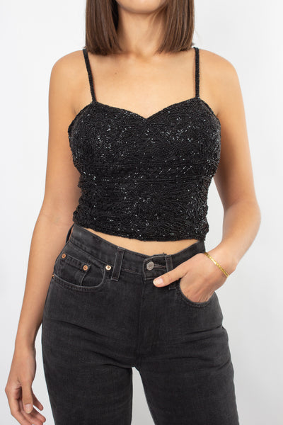 Black Sequinned Camisole - Size L