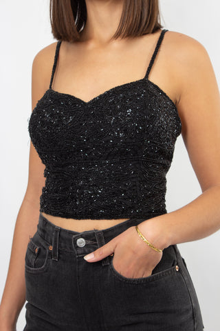Black Sequinned Camisole - Size L