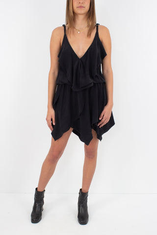 Black Silk Layered Mini Dress - Size Fits XXS/XS/S/M