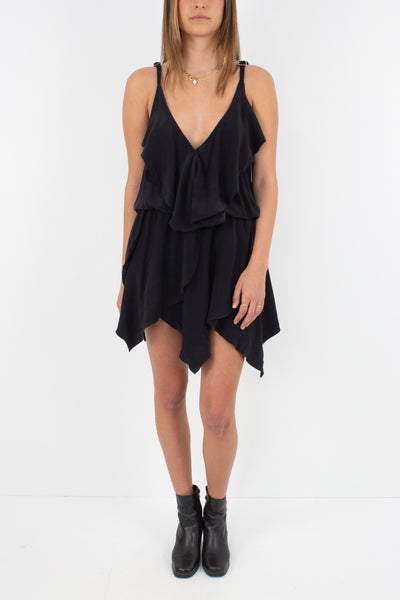 Black Silk Layered Mini Dress - Size Fits XXS/XS/S/M
