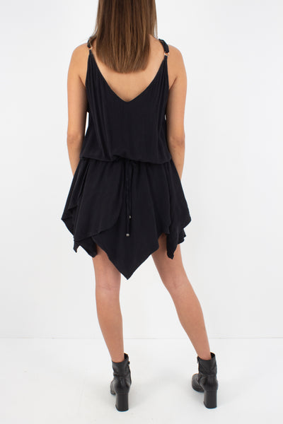 Black Silk Layered Mini Dress - Size Fits XXS/XS/S/M