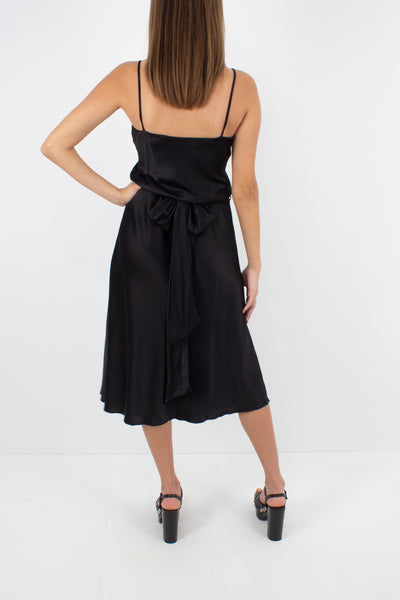 Black Silk Midi Dress - Size XS/S/M