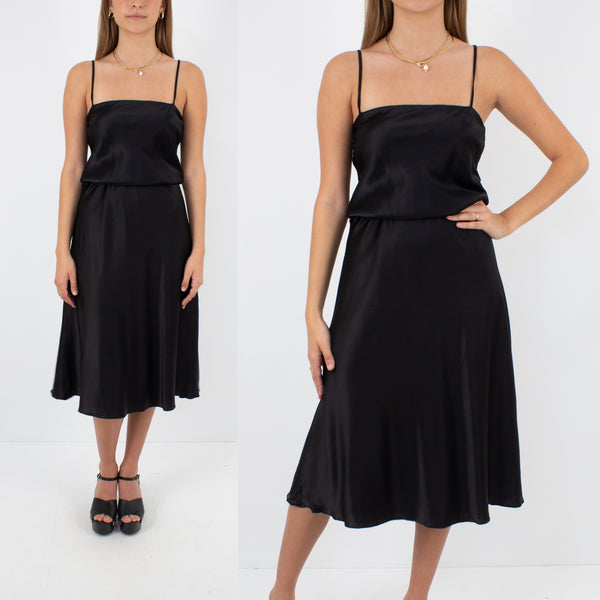 Black Silk Midi Dress - Size XS/S/M
