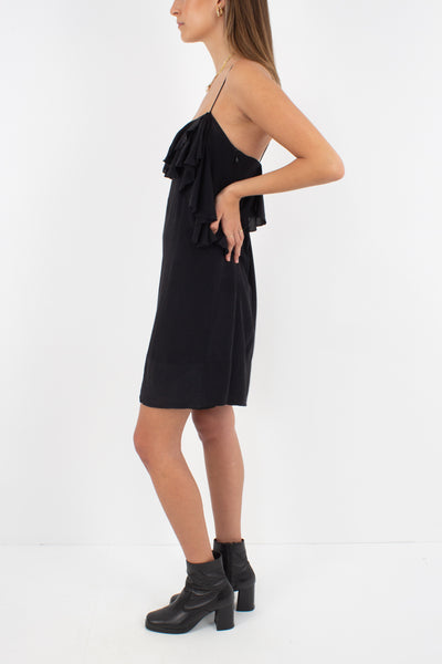 Black Silk Mini Dress with Ruffled Layer - Size XS/S