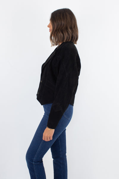 Black Suede Leather Jacket - Short - Size XS/S/M