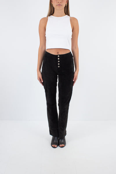 Y2K Black Suede Leather Mid Rise Pants - Size XS