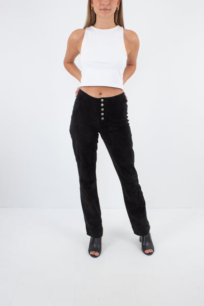 Y2K Black Suede Leather Mid Rise Pants - Size XS