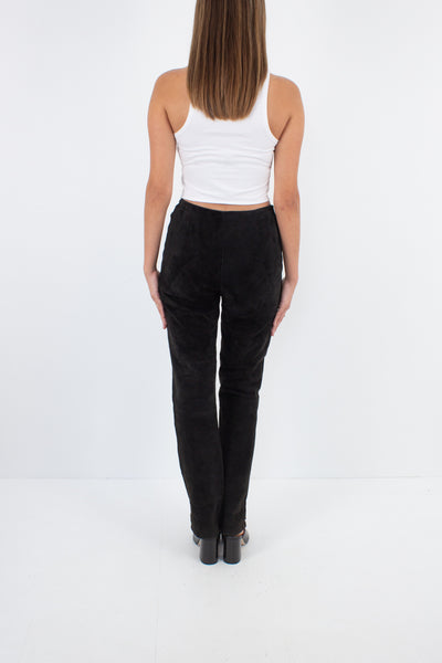 Y2K Black Suede Leather Mid Rise Pants - Size XS