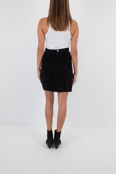 Black Suede Leather Mini Skirt - Size XS / 25"