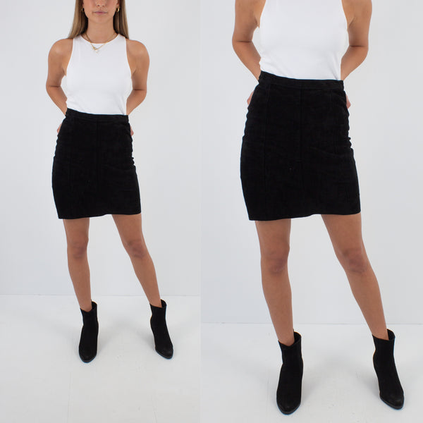 Black Suede Leather Mini Skirt - Size XS / 25"