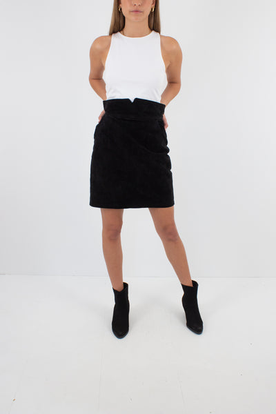 Black Suede Leather Mini Skirt - Sizes S / 27"