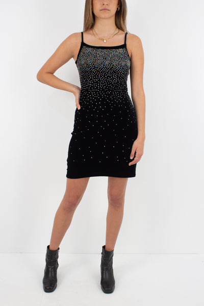 Black Stretch Velvet Mini Dress with Sparkle Detail - Size XS/S