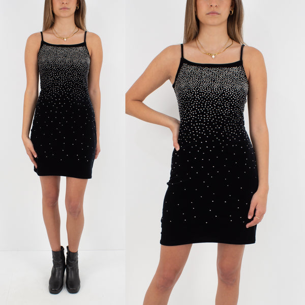 Black Stretch Velvet Mini Dress with Sparkle Detail - Size XS/S