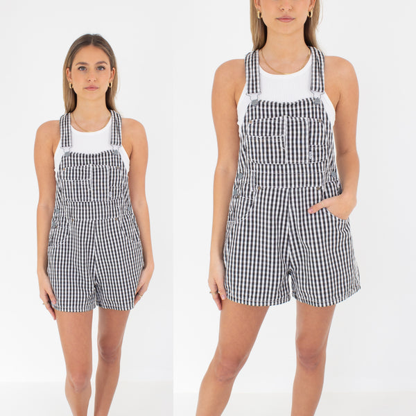 Black & White Gingham Check Overalls - Squeeze - Size S