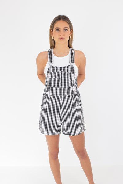 Black & White Gingham Check Overalls - Squeeze - Size S