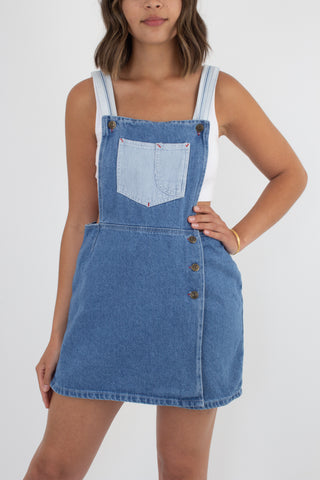 Blue Denim Short Overalls Dress - Size M