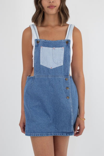 Blue Denim Short Overalls Dress - Size M
