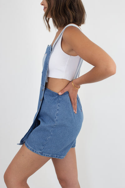 Blue Denim Short Overalls Dress - Size M