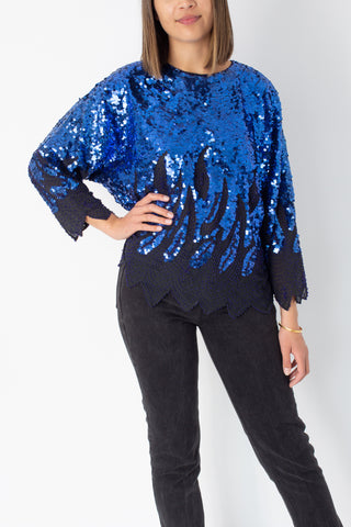 Blue Sequinned Blouse Top - Free Size