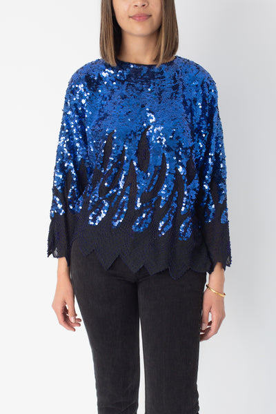 Blue Sequinned Blouse Top - Free Size