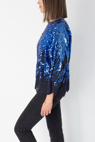 Blue Sequinned Blouse Top - Free Size