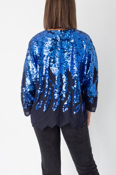 Blue Sequinned Blouse Top - Free Size