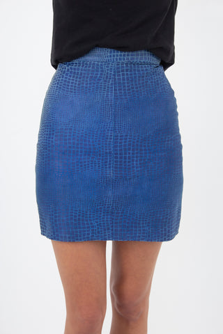 Blue Snakeskin Embossed Leather Skirt - Size XXS / 23"
