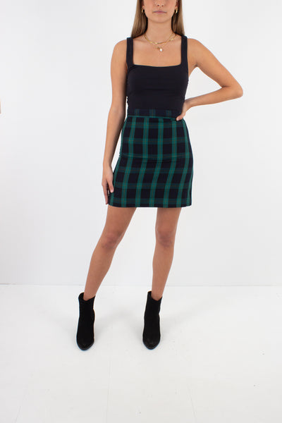 Black & Green Check Plaid Mini Skirt - Size XS / 25"