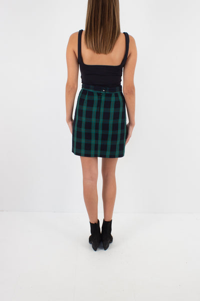 Black & Green Check Plaid Mini Skirt - Size XS / 25"