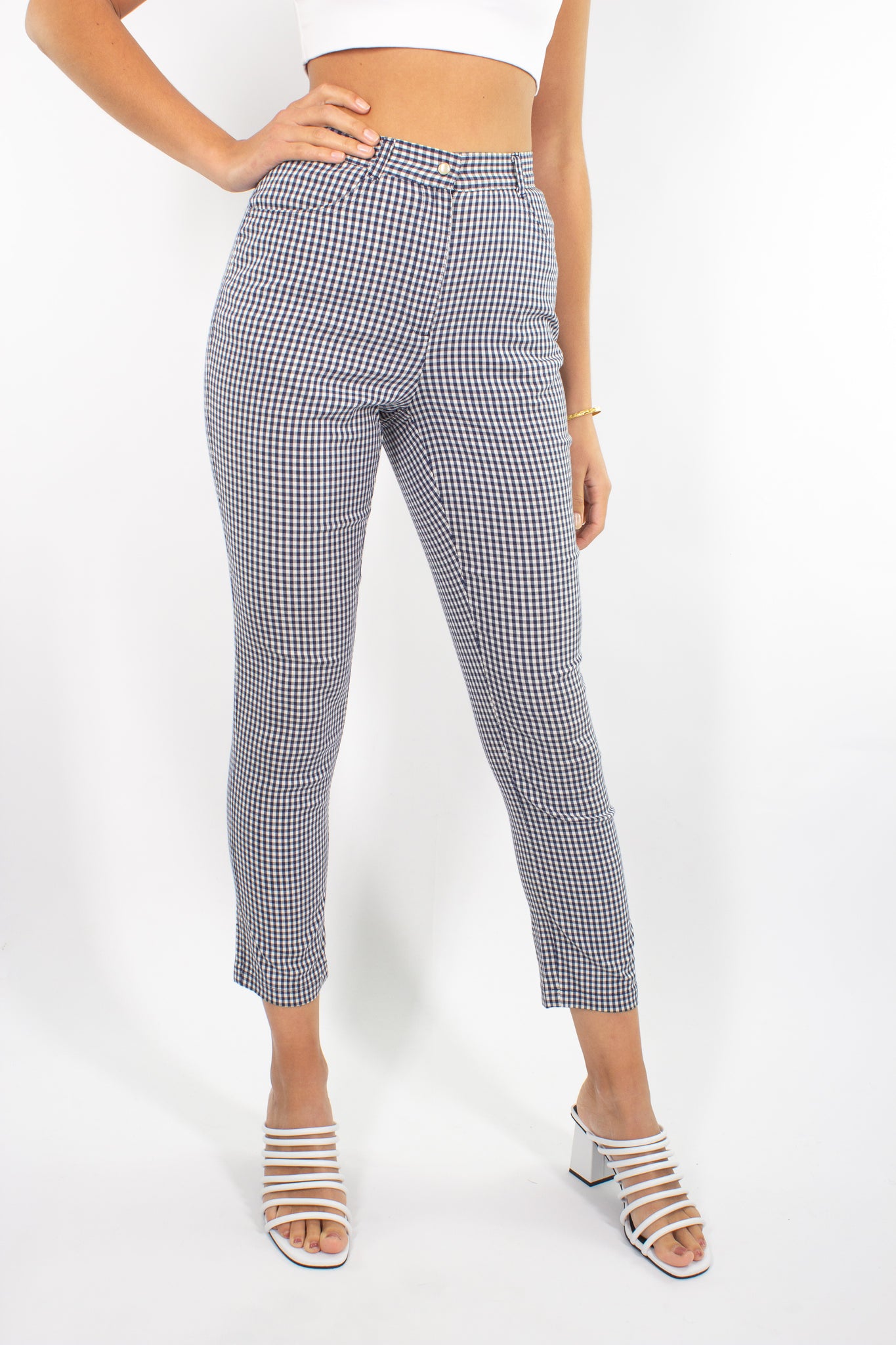 Blue & White Gingham Check Stretch Pant - Size XS / 25"