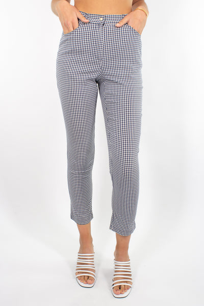 Blue & White Gingham Check Stretch Pant - Size XS / 25"