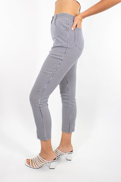 Blue & White Gingham Check Stretch Pant - Size XS / 25"