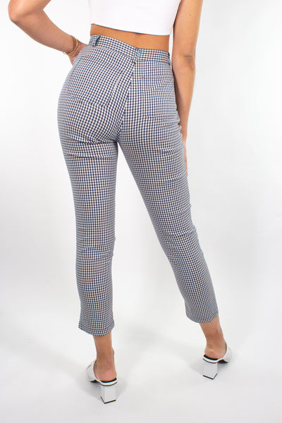 Blue & White Gingham Check Stretch Pant - Size XS / 25"