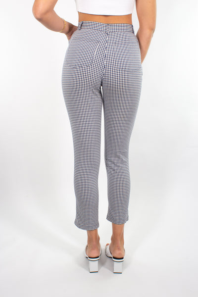 Blue & White Gingham Check Stretch Pant - Size XS / 25"