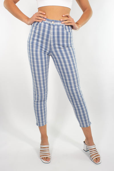Blue & White Gingham Check Pant - Size XS/S 25"/26"