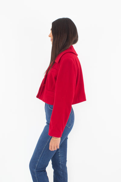 Bright Red Cropped Wool Jacket - Size M