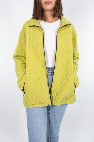 Chartreuse Quilted Silk Jacket - Free Size