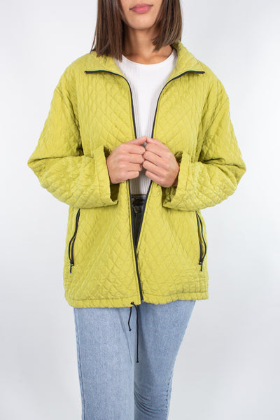 Chartreuse Quilted Silk Jacket - Free Size